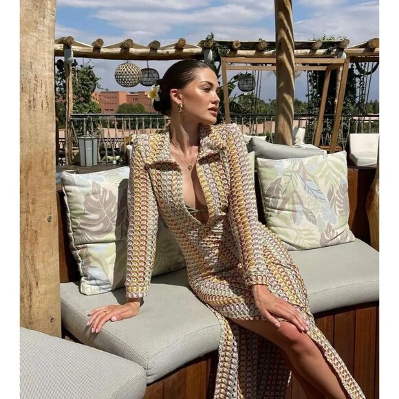 NWOT Sunfere Beach Low-cut V-neck Slit Maxi Dress Sz S - Picture 2 of 15